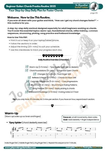Beginner Guitar Chords Routine 2025 | Step-by-Step Daily Practice Plan PDF