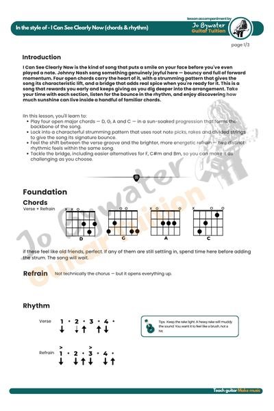 How to Play I Can See Clearly Now on Acoustic Guitar: Chords and Strumming Pattern PDF